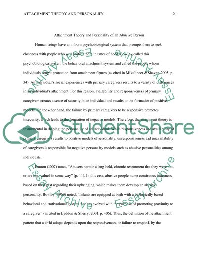 Attachment Theory and Personality of an Abusive Person