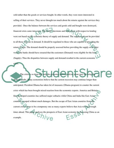 East Asian Economy and the 2008/2009 Financial Crisis