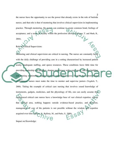 Mentoring and Clinical Supervision in Nursing Practice