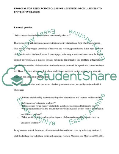 Causes of Absenteeism or Lateness to University Classes