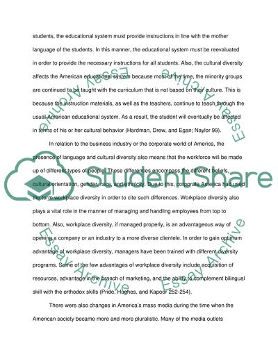 Question 1. Impact of Language and cultural Diversity on Ammericas Pluralistic Society