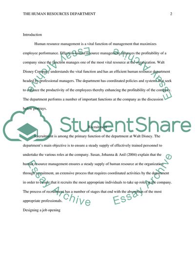 The Human Resources Department of the Walt Disney Company