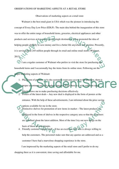 Observations of marketing aspects at a retail store