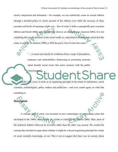 Usefulness to Criminology of the Concept of Fear of Crime