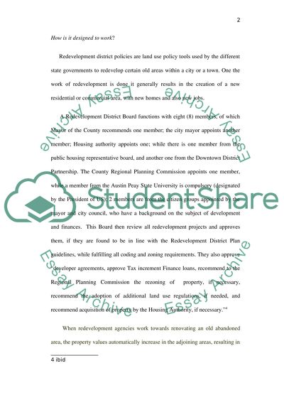 Redevelopment District as Land Use Policy tool