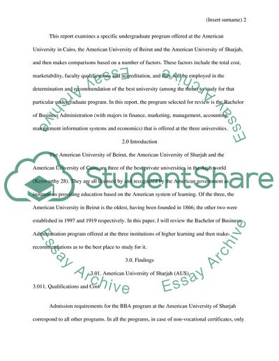 Comparison of Undergraduate Programs in the American Universities of Cairo, Beirut, and Sharjah