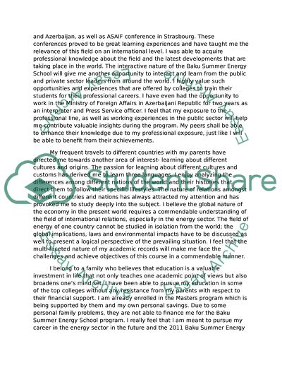 Scholarship letter for Summer Energy School