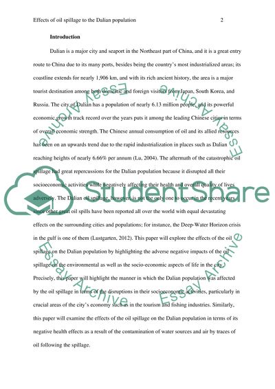 Effects of Oil Spillage on the Dalian Population