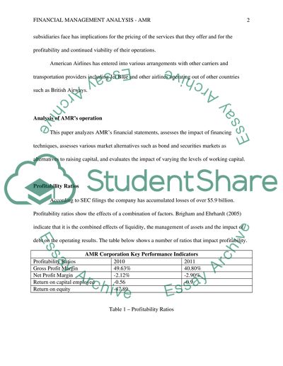 Analysis of AMRs Financial Statements