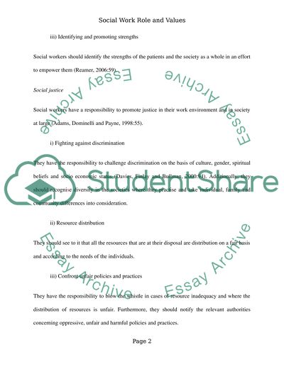 Social Work Role and Values in Working with Adults within Mental Health Services
