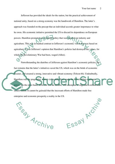 Alexander Hamiltons Vision for the US was Superior to that of Thomas Jeffersons