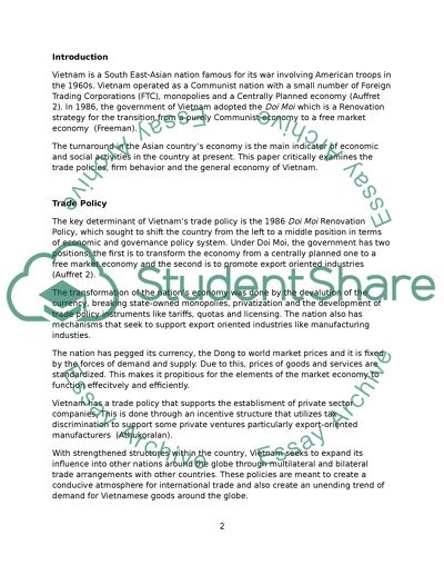 Trade Policy, Firm Behavior & Economic Development in Vietnam