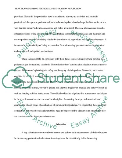 Practicum Nursing Service Administration Reflection