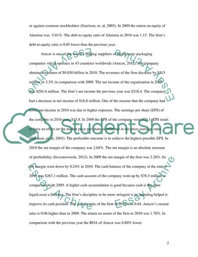 Perform a financial analysis of Amcor and Alumina