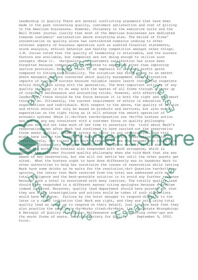 Leadership in Quality