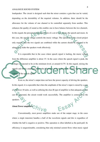 Analogue Sound System Circuit Description