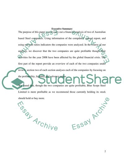Financial Analysis of Bluescope Steel Ltd and Onesteel Ltd Australia