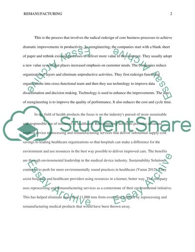 Remanufactured or reengineering process