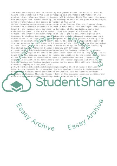 Strategic Leadership of the Emerson Electric Company