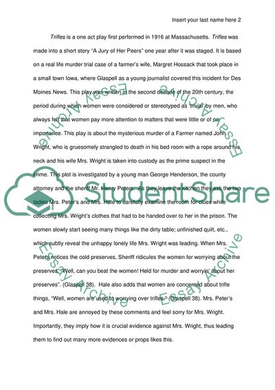 Analysis of the Play Trifles by Susan Glaspell