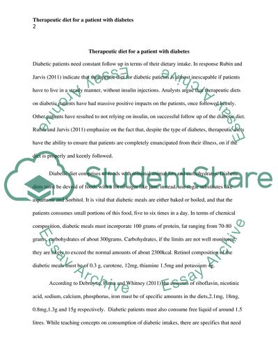 Therapeutic Diet for a Patient with Diabetes