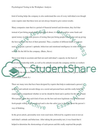 Psychological Testing Article Analysis