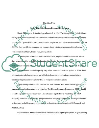 Equity Theory in Human Resource Department