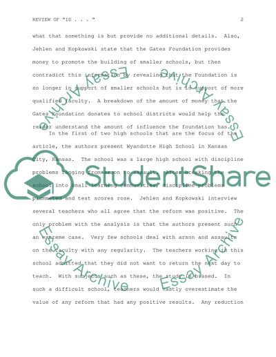 Article Critique: Is Smaller Better by Jehlen and Kopkowski