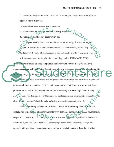 Description and Analysis of a Case of Severe Depressive Disorder
