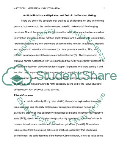 Artificial Nutrition and Hydration and End of Life Decision Making