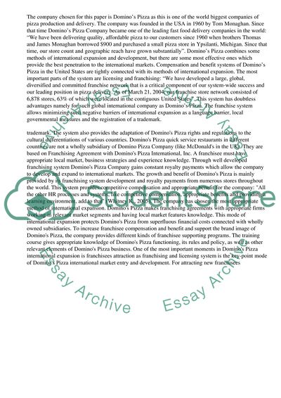 Compensation and Benefit Systems n Dominos Pizza in the US