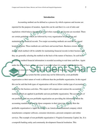 Compare and Contrast the Culture, Mission, and Vision of Profit and Nonprofit Organizations