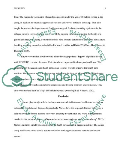 Roles of Nurses in the Camps