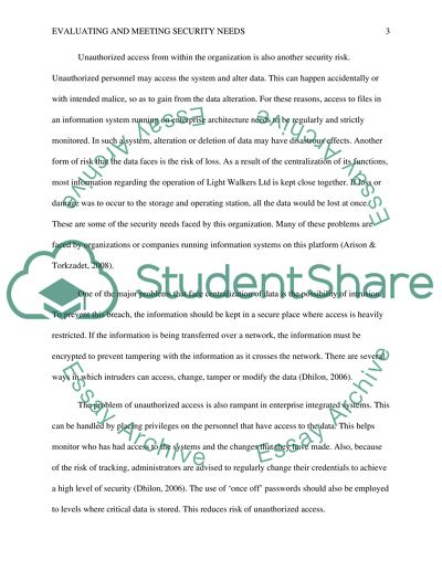 Evaluating and Meeting Security Needs