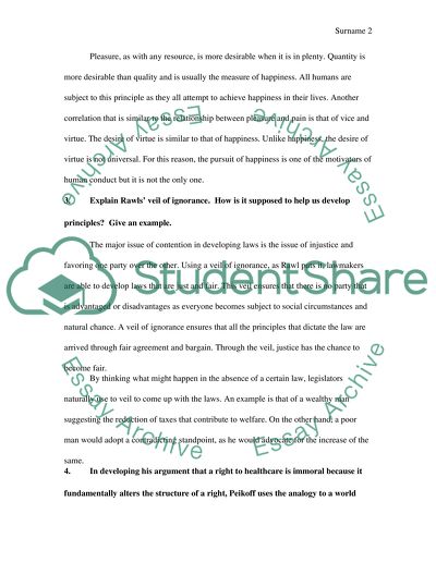Mills Principle of Utility and Rawls Veil of Ignorance