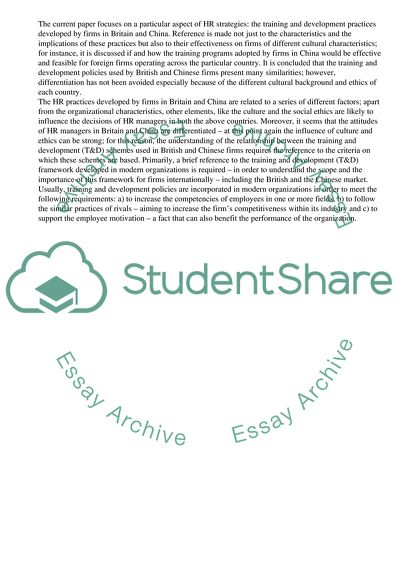 Training and Development Practices Followed by the British and Chinese Firms