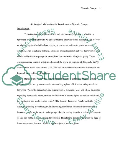 Sociological Motivations for Recruitment in Terrorist Groups