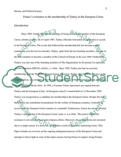 Frances Resistance to the Membership of Turkey in the EU