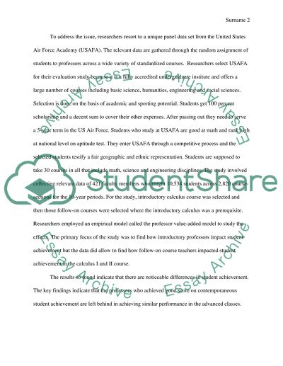 Article Summary: Does Professor Quality Matter by Scott Carrell and James West