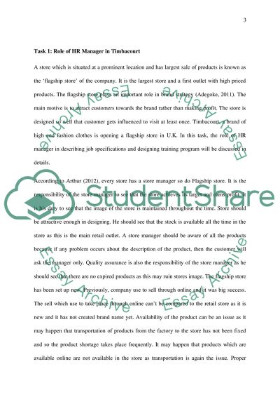 Role of HR Manager and Staff in Timbacourt