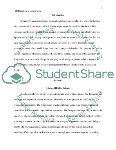 Human Recourse Management Strategy in Emirates Telecommunications Corporation