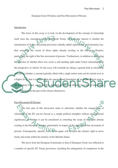 European Court Of Justice and Free Movement of Persons