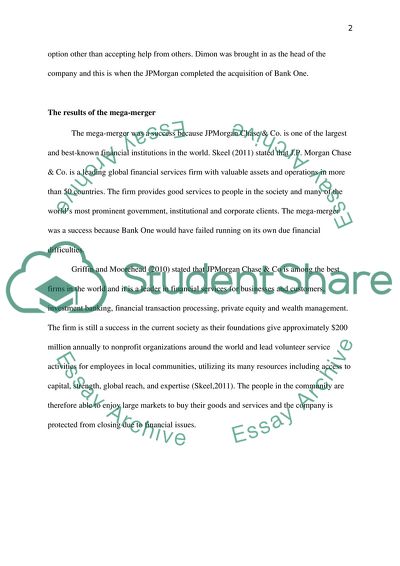 JP Morgan Chase and Bank One Merger