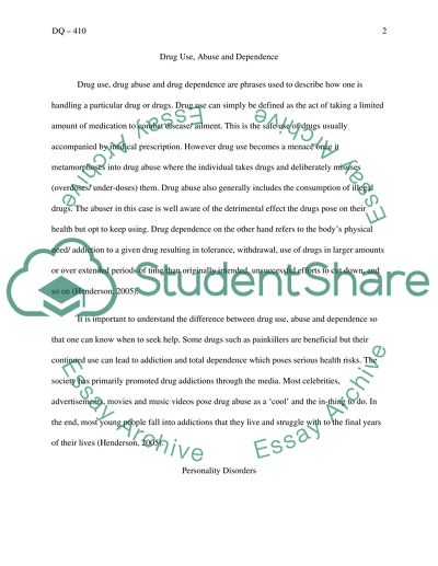 Drug Use, Abuse and Dependence