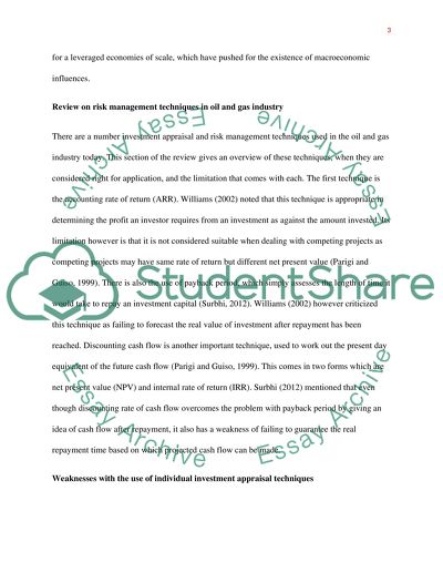 Investment Appraisal and Risk Management in the Oil and Gas Industry