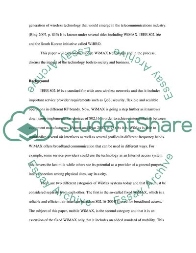 Mobile WiMAX Technology and Its Impact on Society and Business