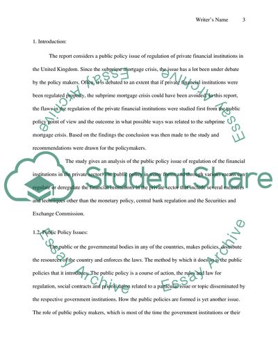 Public Policy Issues - Need For Regulation in the UK Financial Institutions