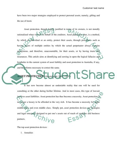 Asset Liability and Protection