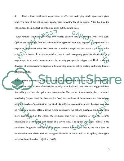 Risk Management in Stock Options Contract