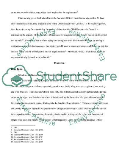 Freedom of Association in Hong Kong, Great Britain and The United States